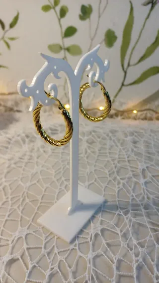 Pendientes Aro Rizado Chapado Oro 18k Preciosos
