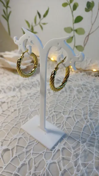 Pendientes Aro Rizado Chapado Oro 18k Preciosos