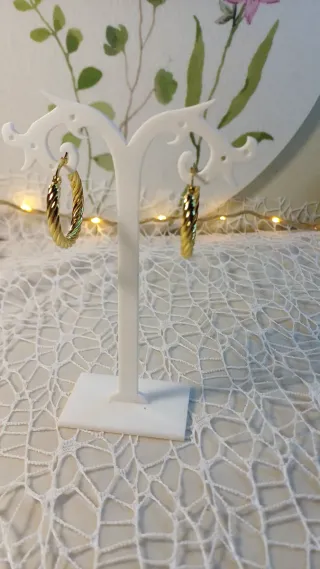 Pendientes Aro Rizado Chapado Oro 18k Preciosos
