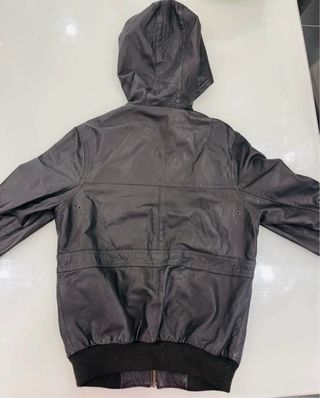 Topman Giubbino Pelle Nero Cappuccio XS