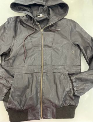 Topman Giubbino Pelle Nero Cappuccio XS