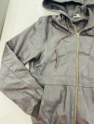 Topman Giubbino Pelle Nero Cappuccio XS