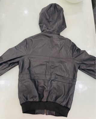 Topman Giubbino Pelle Nero Cappuccio XS