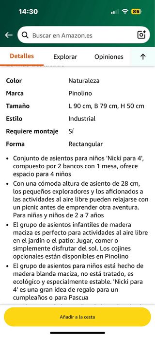 Banco de madera para niños