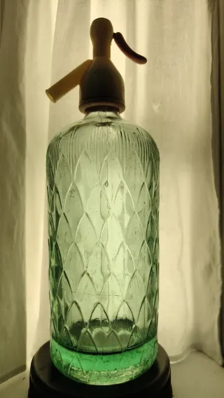 Botella sifón vidrio verde antigua