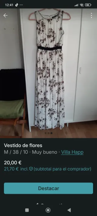 Vestido largo floral Villa Happ talla M