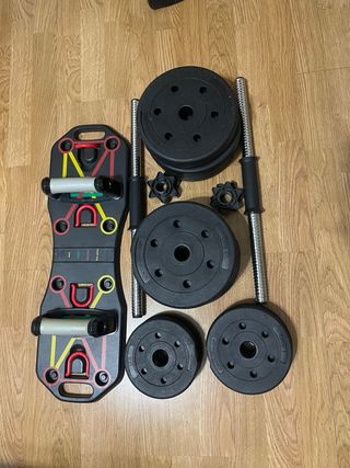Kit de pesas y tabla de ejercicios
