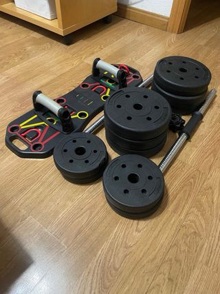 Kit de pesas y tabla de ejercicios
