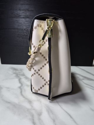 Bolso Cubo Beige y Blanco con Flamencos