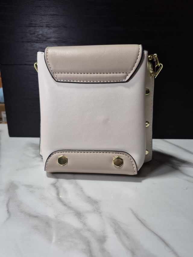Bolso Cubo Beige y Blanco con Flamencos