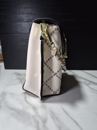 Bolso Cubo Beige y Blanco con Flamencos