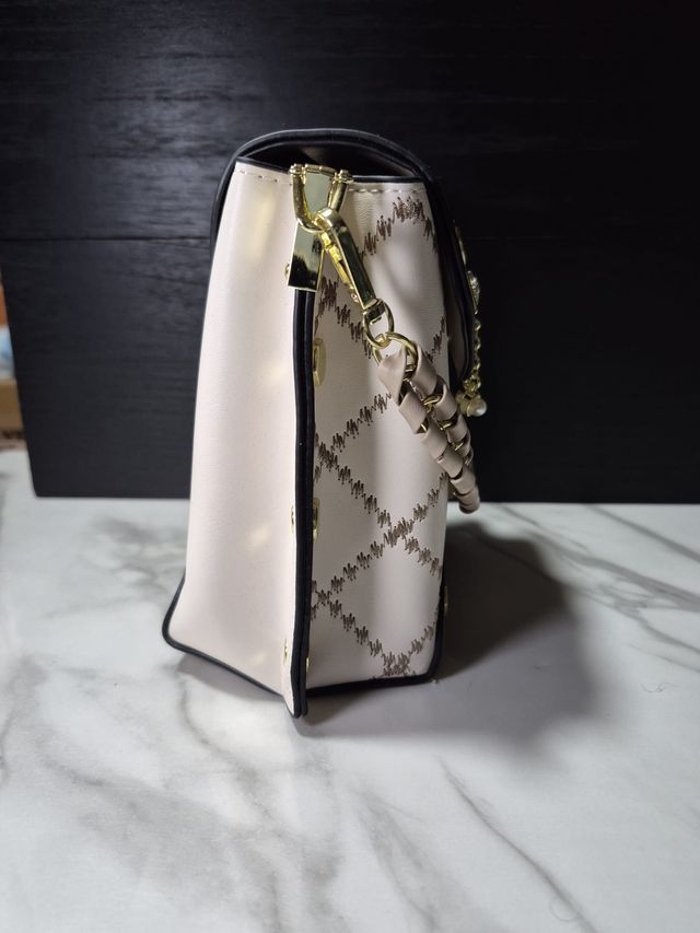 Bolso Cubo Beige y Blanco con Flamencos