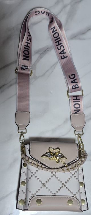 Bolso Cubo Beige y Blanco con Flamencos