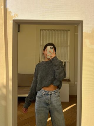 Jersey crop Zara brillo gris