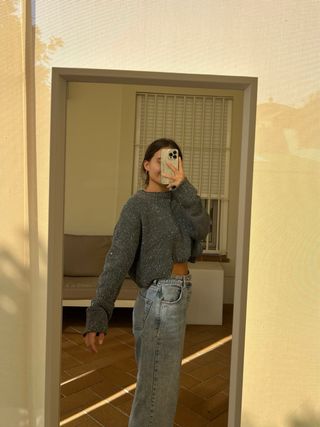 Jersey crop Zara brillo gris