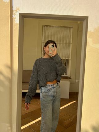 Jersey crop Zara brillo gris