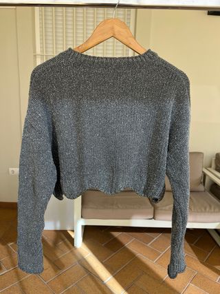 Jersey crop Zara brillo gris