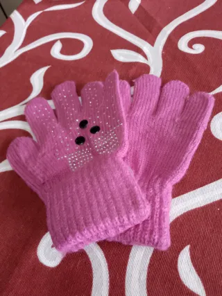 Guanti bambina rosa con brillantini
