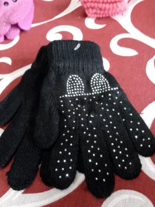 Guanti neri bambina strass