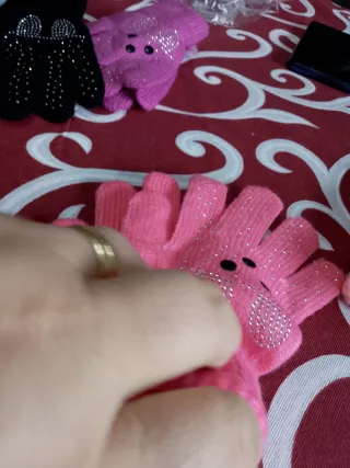 Guanti bambina rosa con strass