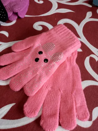 Guanti bambina rosa con strass
