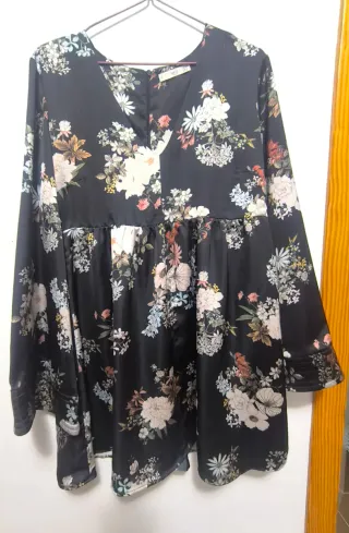 Vestido Negro Estampado Flores