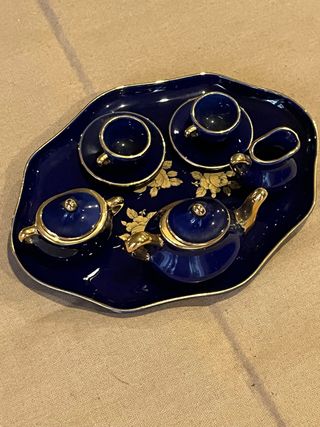 Miniatura de té/cafe Limoges azul cobalto/oro 12cm