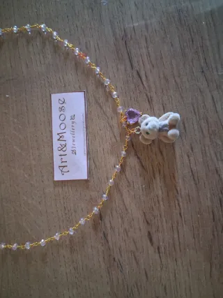 Girocollo con orsetto e cristallo viola