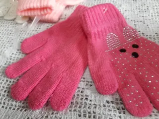 Guanti bambina rosa con strass