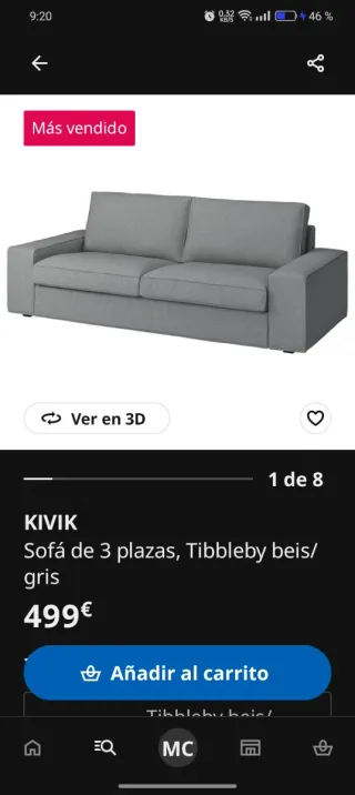 Sofa 3 plzas  y reposapiés Kivik con Fundas Nuevas