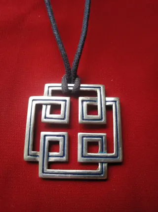 Colgante Plata Grande Diseño Cuadrado Azul