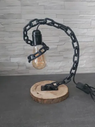 Lampada design industriale catena legno