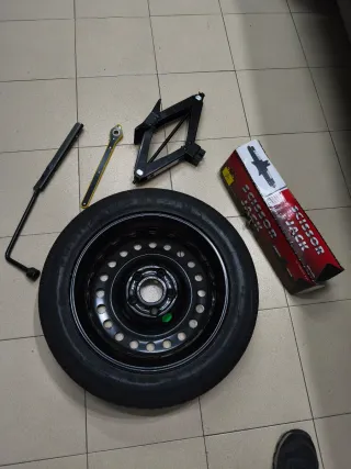 Rueda de recambio y gato