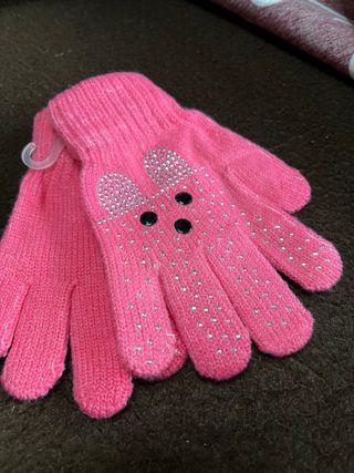 Guanti bambina rosa con strass e borchie