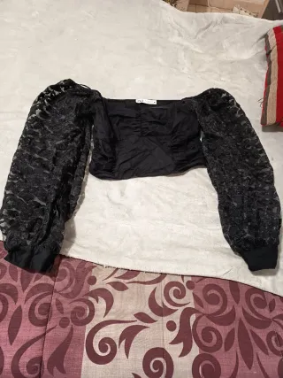 Top Zara Negro Mangas Abullonadas M