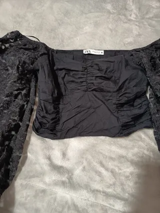 Top Zara Negro Mangas Abullonadas M