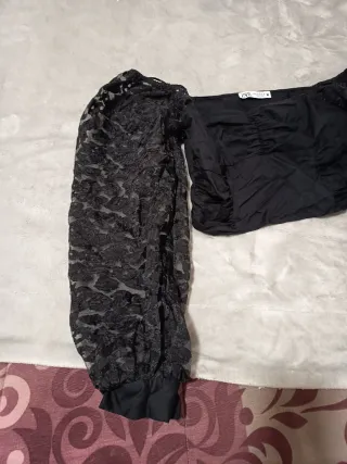 Top Zara Negro Mangas Abullonadas M