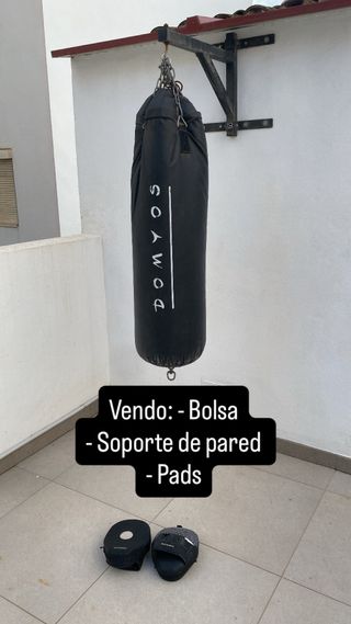 Saco boxeo, soporte pared y pads