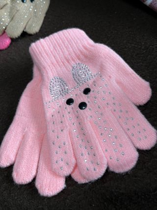 Guanti bambina rosa con strass