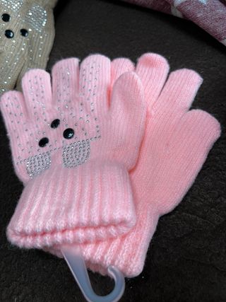 Guanti bambina rosa con strass