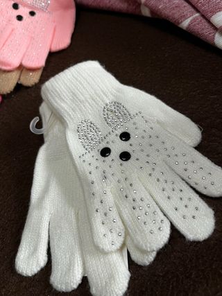 Guanti bambina bianchi con borchie e strass