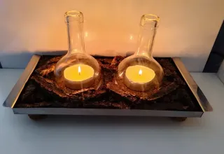 Doppio portacandele in vetro e metallo