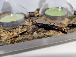 Doppio portacandele in vetro e metallo