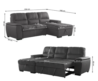 Sofá Cama Chaise Longue Gris 256x160cm