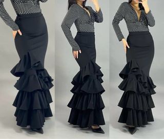 Falda flamenca volantes negra Talla S