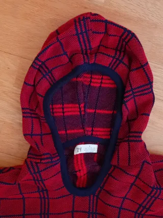 Poncho Criança Xadrez Vermelho e Preto