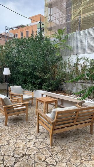 Conjunto sillones jardín madera y tela