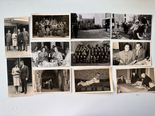 Lotto di 35 vecchie foto e scatola di sigari