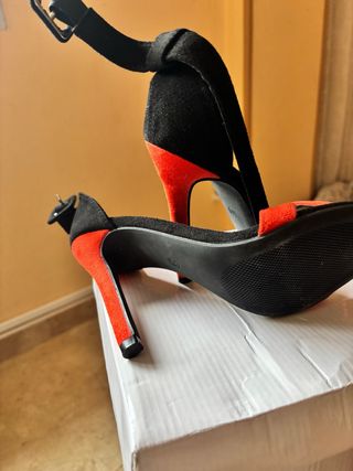 Sandalias Tacón Mujer Negro/Rojo Talla 38