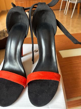 Sandalias Tacón Mujer Negro/Rojo Talla 38